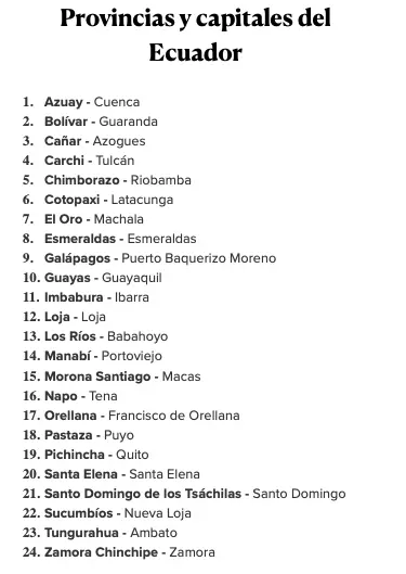 provincias y capitales del Ecuador Provincias y capitales del Ecuador