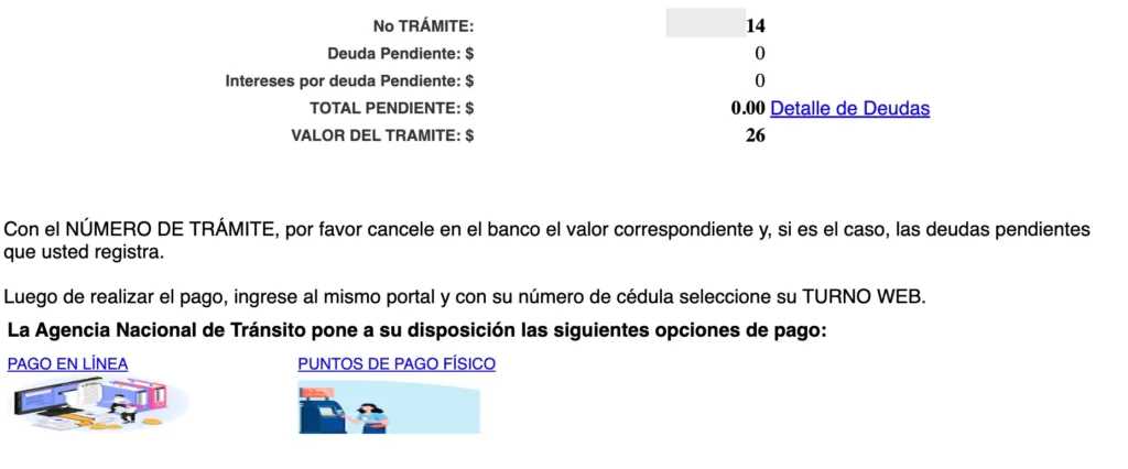 Pagar turno de la licencia